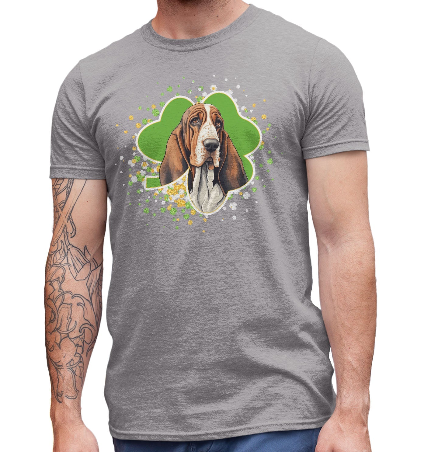 Big Clover St. Patrick's Day Basset Hound - Adult Unisex T-Shirt