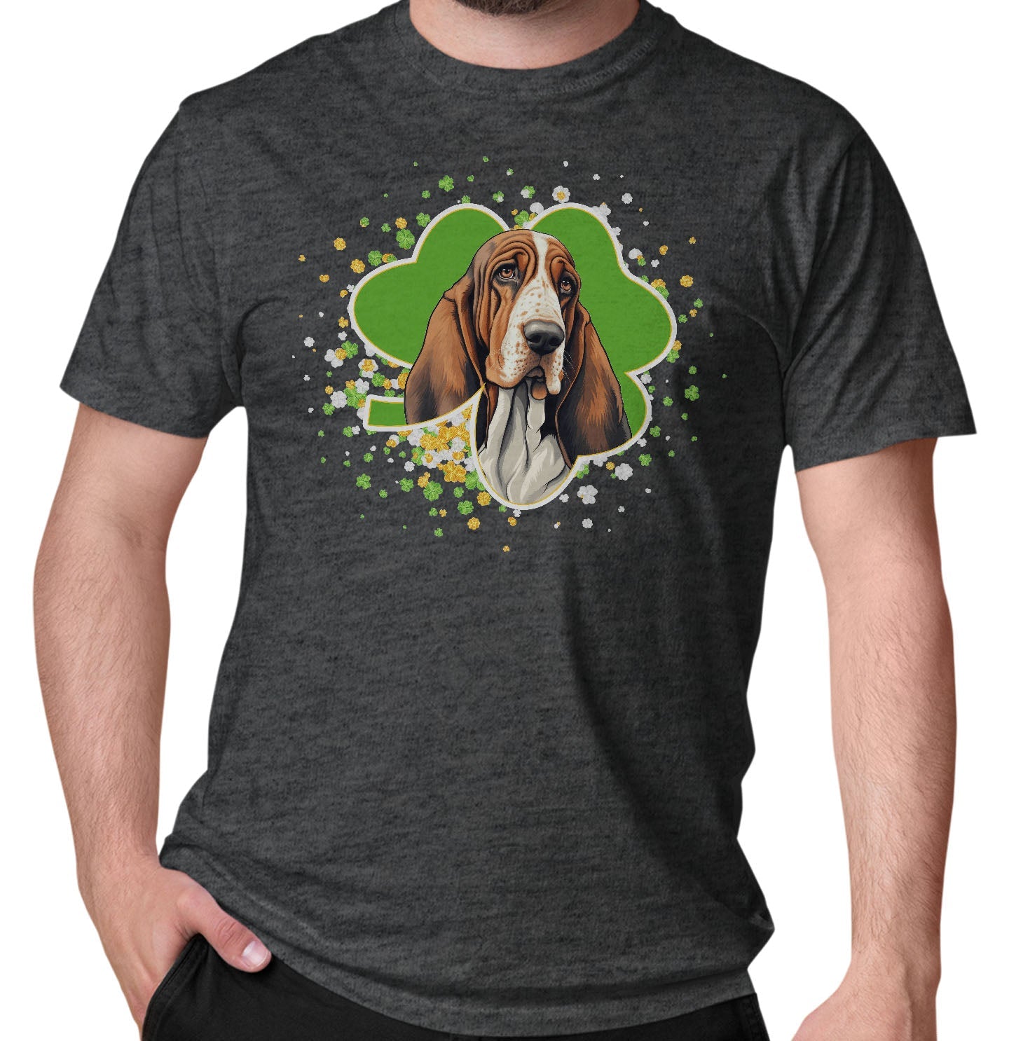 Big Clover St. Patrick's Day Basset Hound - Adult Unisex T-Shirt