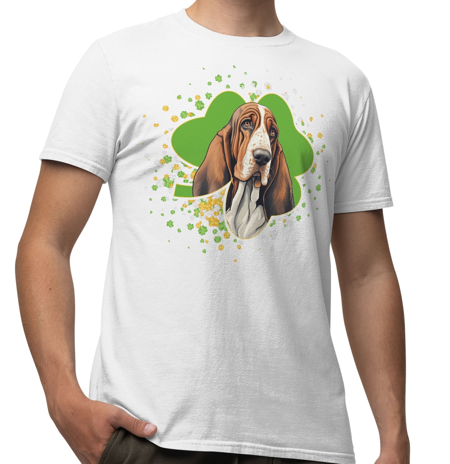 Big Clover St. Patrick's Day Basset Hound - Adult Unisex T-Shirt