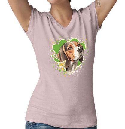 Big Clover St. Patrick's Day Beagle - Women's V-Neck T-Shirt