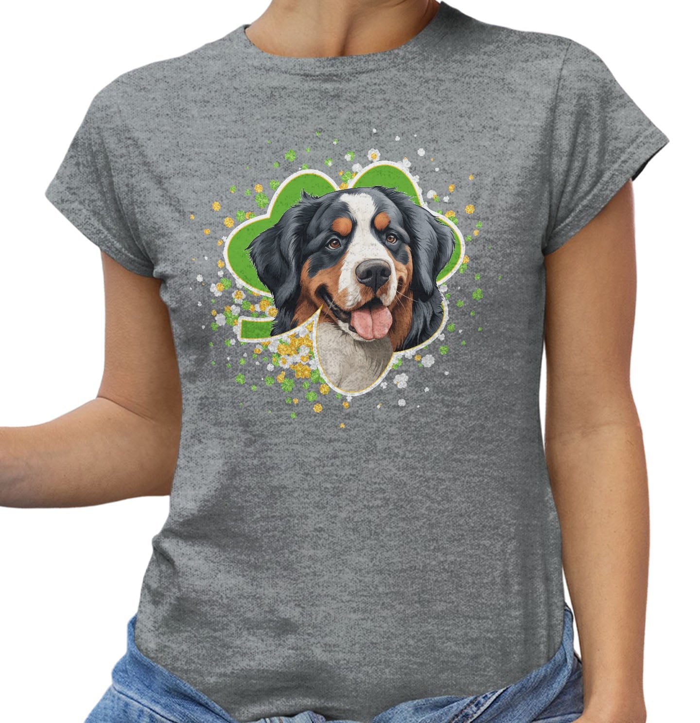 Big Clover St. Patrick's Day Bernese Mountain Dog - Women's Fitted T-Shirt