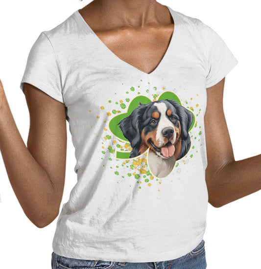 Big Clover St. Patrick's Day Bernese Mountain Dog - Women's V-Neck T-Shirt