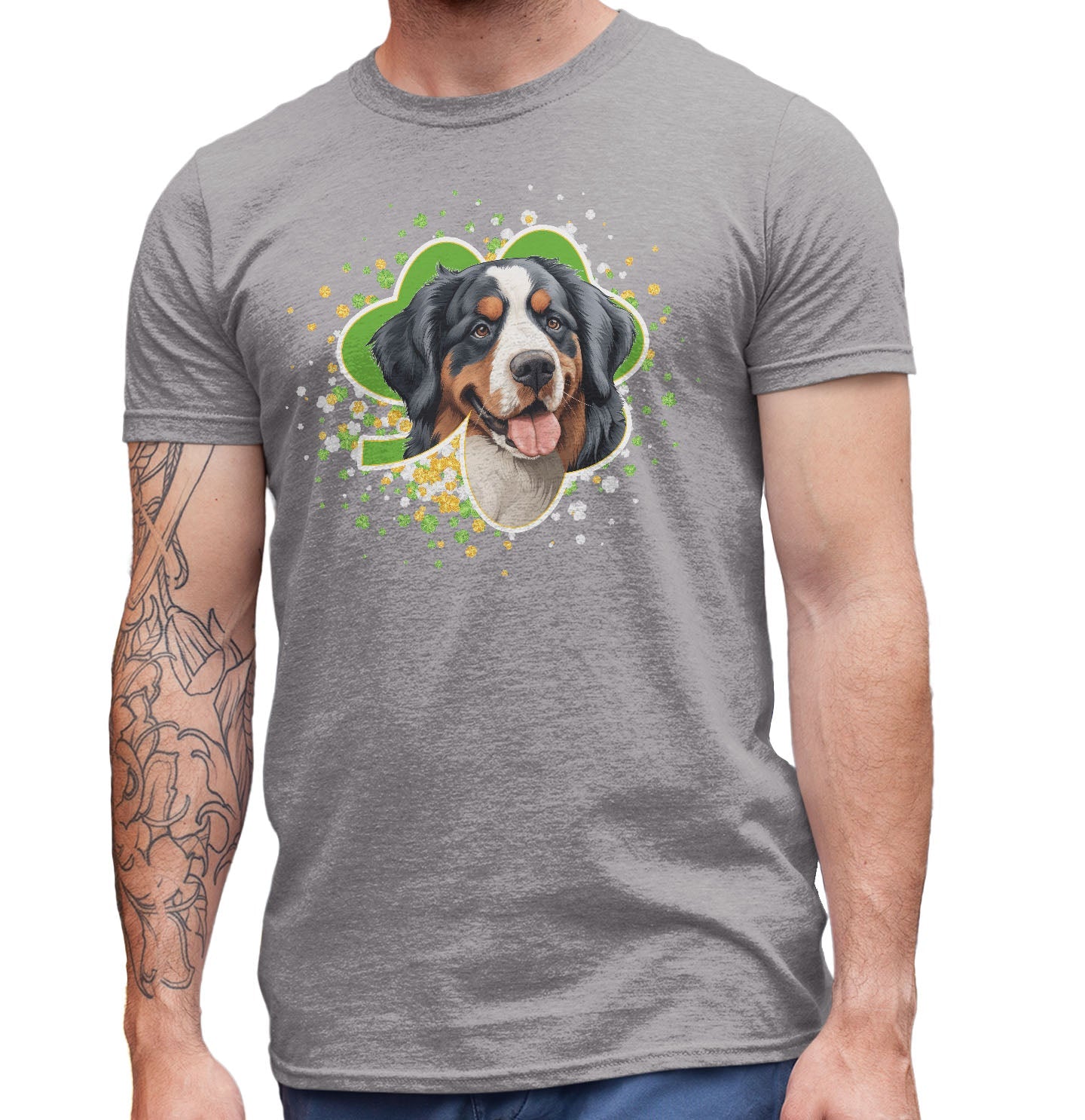 Big Clover St. Patrick's Day Bernese Mountain Dog - Adult Unisex T-Shirt