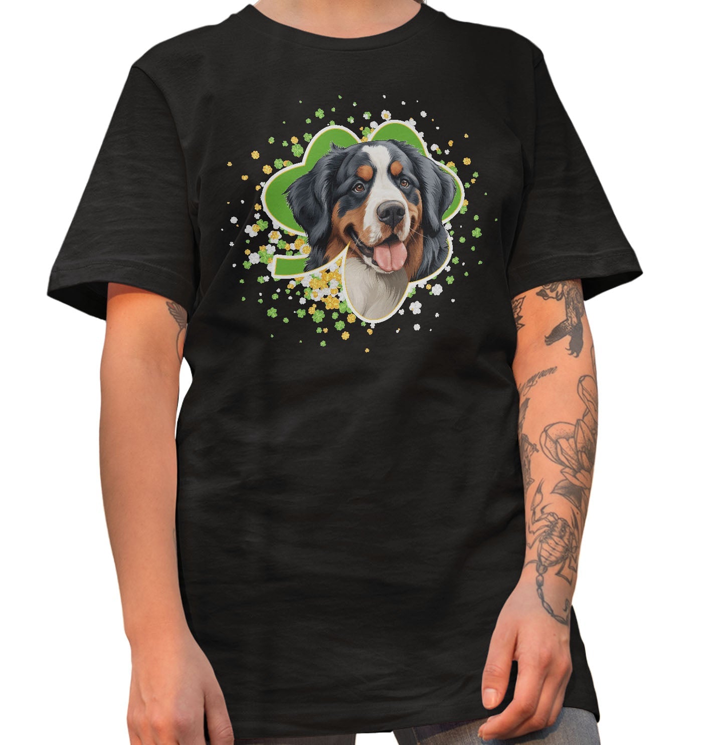 Big Clover St. Patrick's Day Bernese Mountain Dog - Adult Unisex T-Shirt
