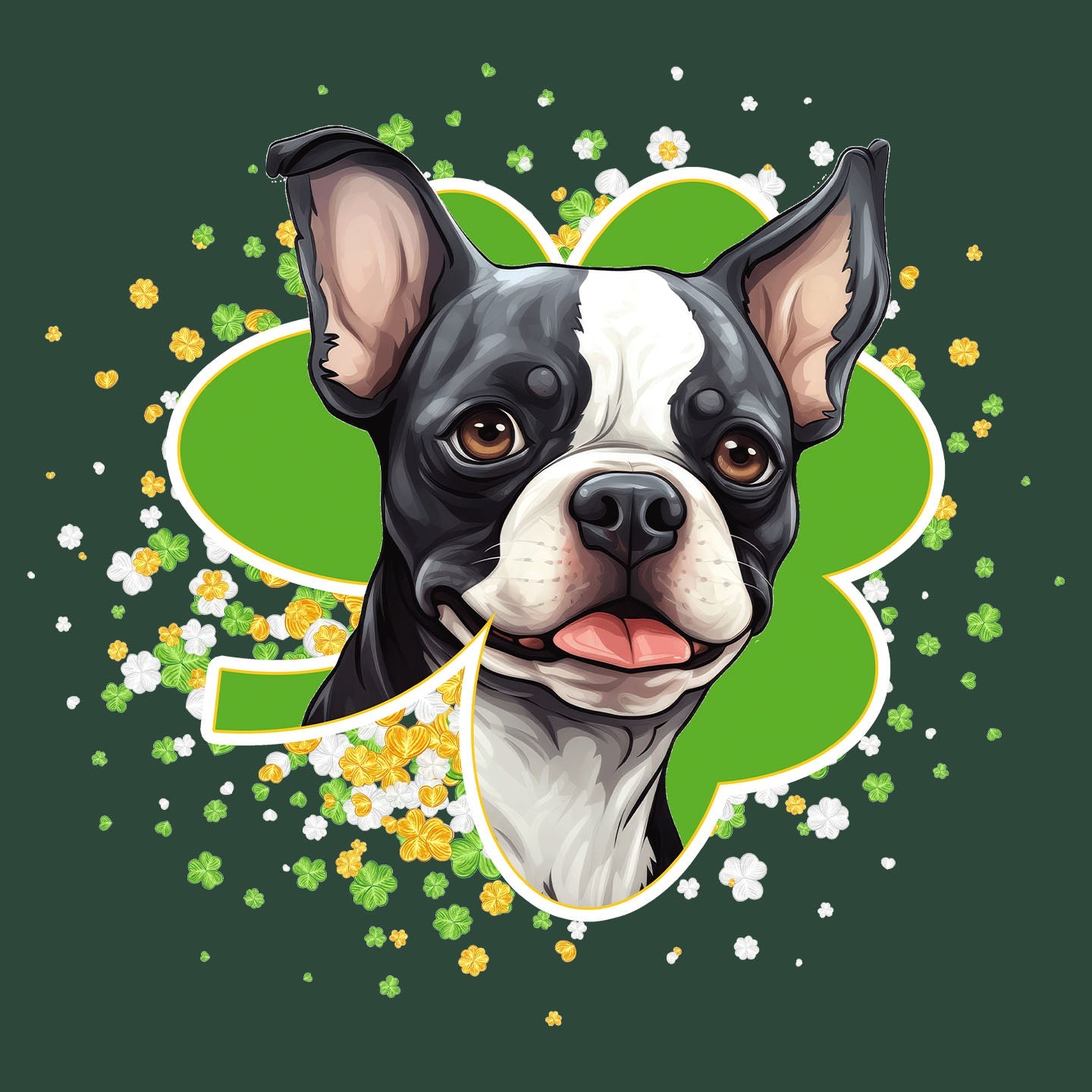 Big Clover St. Patrick's Day Boston Terrier - Adult Unisex T-Shirt