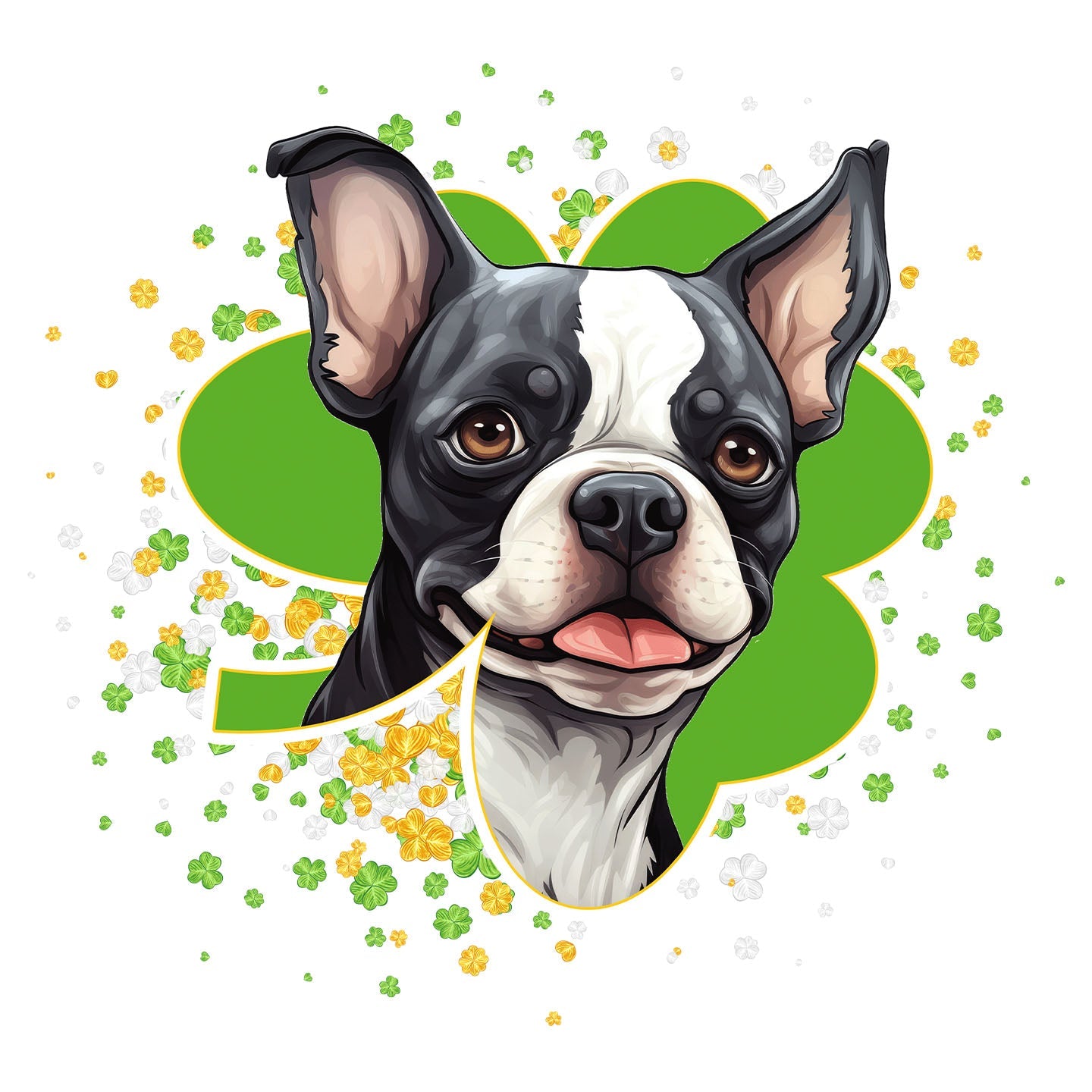 Big Clover St. Patrick's Day Boston Terrier - Women's Fitted T-Shirt
