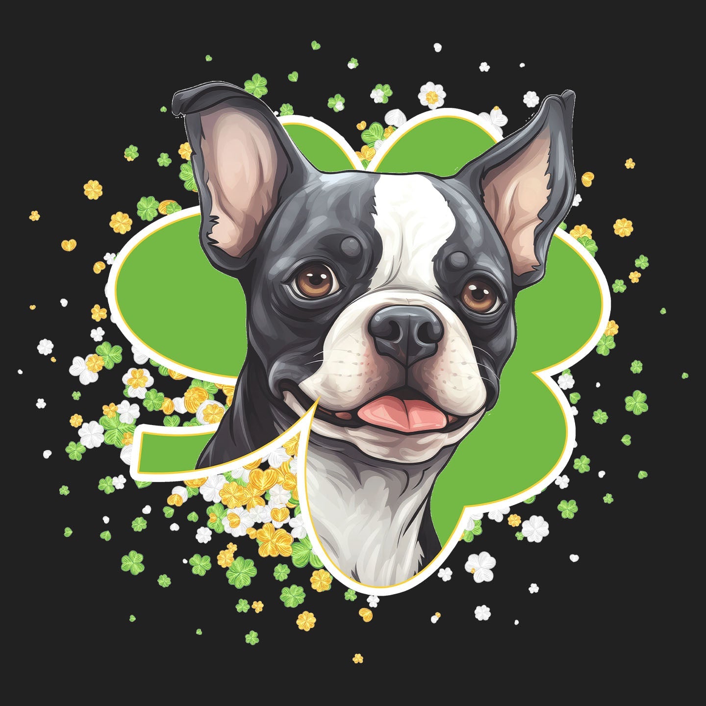 Big Clover St. Patrick's Day Boston Terrier - Women's V-Neck T-Shirt