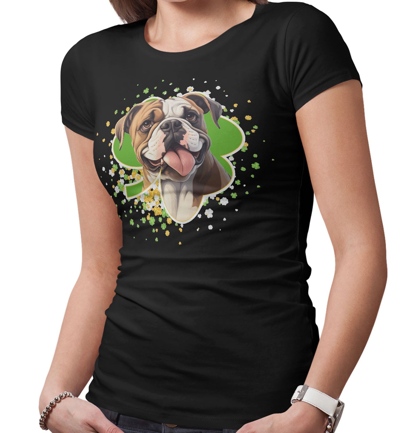 Big Clover St. Patrick's Day Bulldog - Women's Fitted T-Shirt