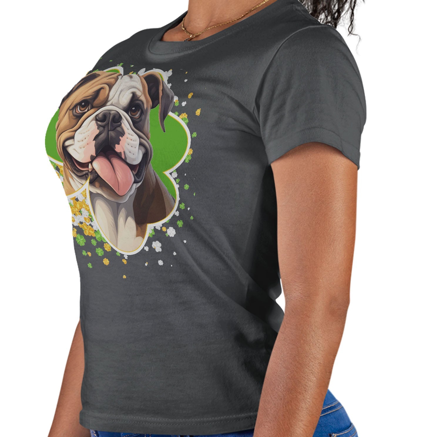 Big Clover St. Patrick's Day Bulldog - Women's Fitted T-Shirt