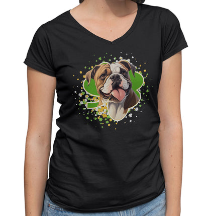 Big Clover St. Patrick's Day Bulldog - Women's V-Neck T-Shirt