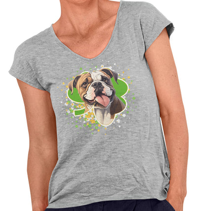 Big Clover St. Patrick's Day Bulldog - Women's V-Neck T-Shirt