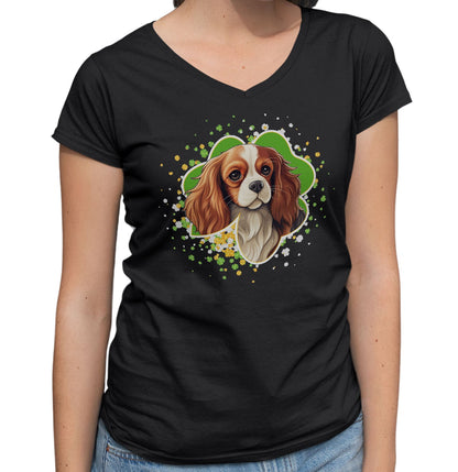 Big Clover St. Patrick's Day Cavalier King Charles Spaniel (Blenheim) - Women's V-Neck T-Shirt