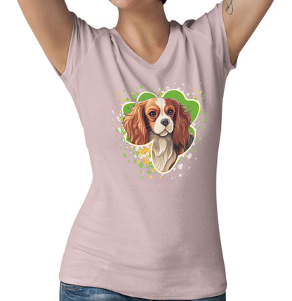 Big Clover St. Patrick's Day Cavalier King Charles Spaniel (Blenheim) - Women's V-Neck T-Shirt