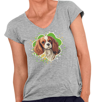 Big Clover St. Patrick's Day Cavalier King Charles Spaniel (Blenheim) - Women's V-Neck T-Shirt