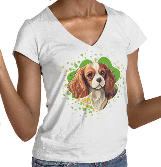 Big Clover St. Patrick's Day Cavalier King Charles Spaniel (Blenheim) - Women's V-Neck T-Shirt