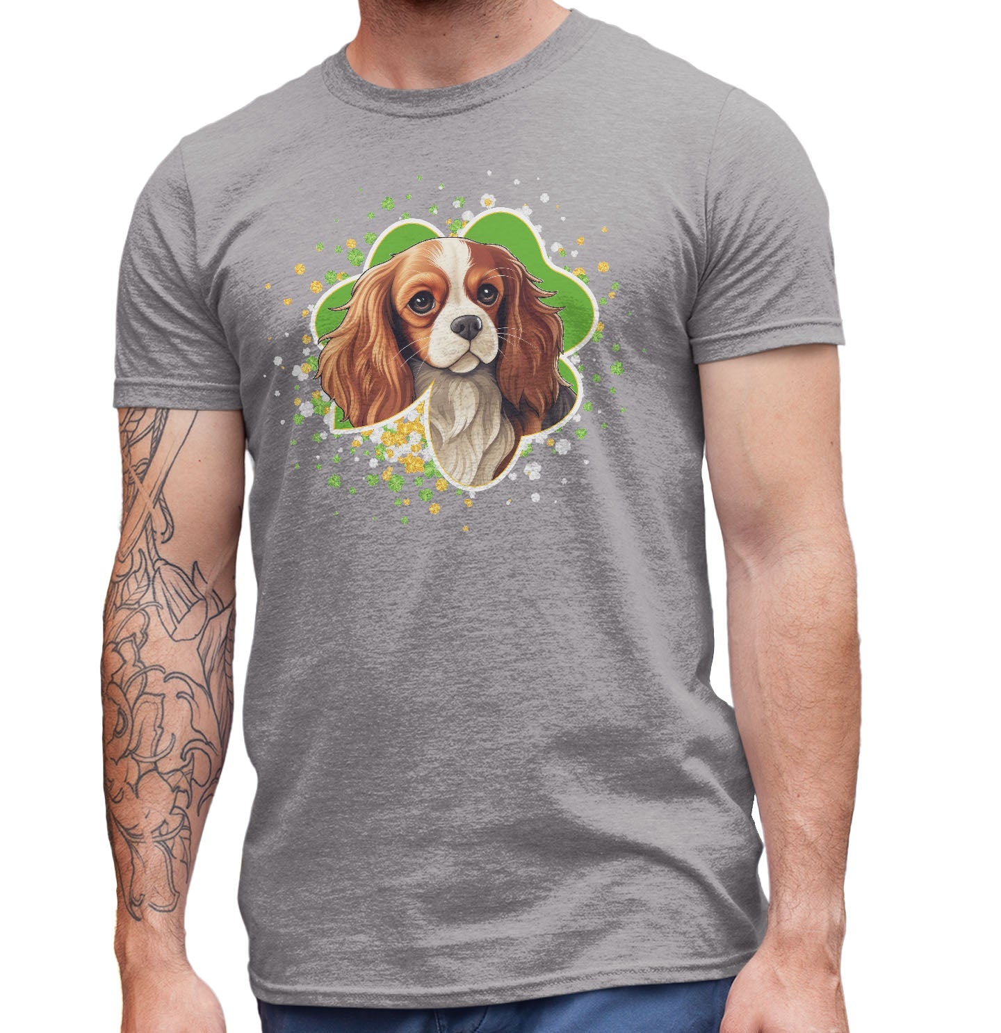 Big Clover St. Patrick's Day Cavalier King Charles Spaniel (Blenheim) - Adult Unisex T-Shirt