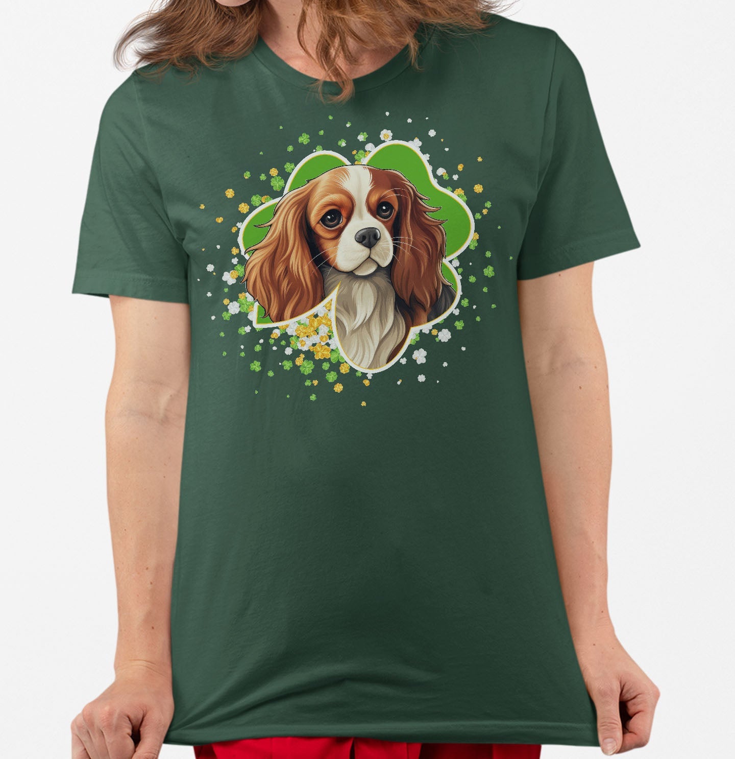 Big Clover St. Patrick's Day Cavalier King Charles Spaniel (Blenheim) - Adult Unisex T-Shirt