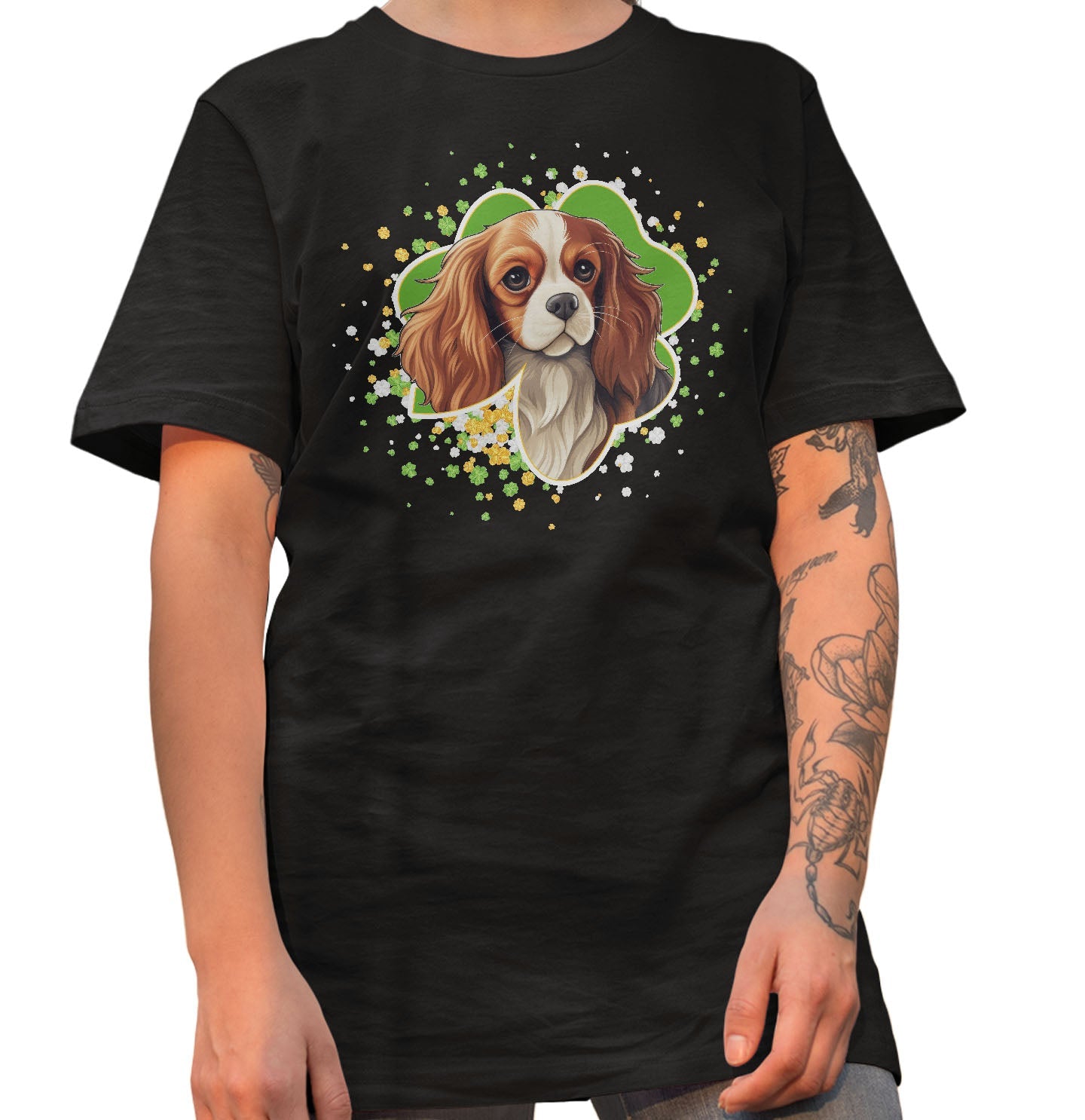 Big Clover St. Patrick's Day Cavalier King Charles Spaniel (Blenheim) - Adult Unisex T-Shirt