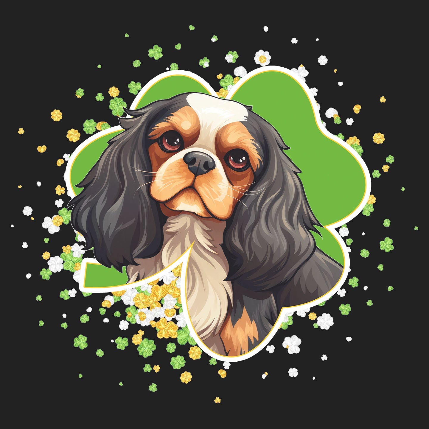 Big Clover St. Patrick's Day Cavalier King Charles Spaniel (Tri Color) - Women's V-Neck T-Shirt