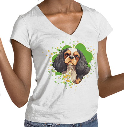Big Clover St. Patrick's Day Cavalier King Charles Spaniel (Tri Color) - Women's V-Neck T-Shirt
