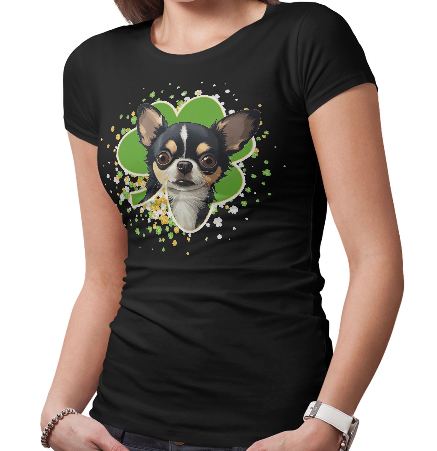 Big Clover St. Patrick's Day Chihuahua - Women's Fitted T-Shirt