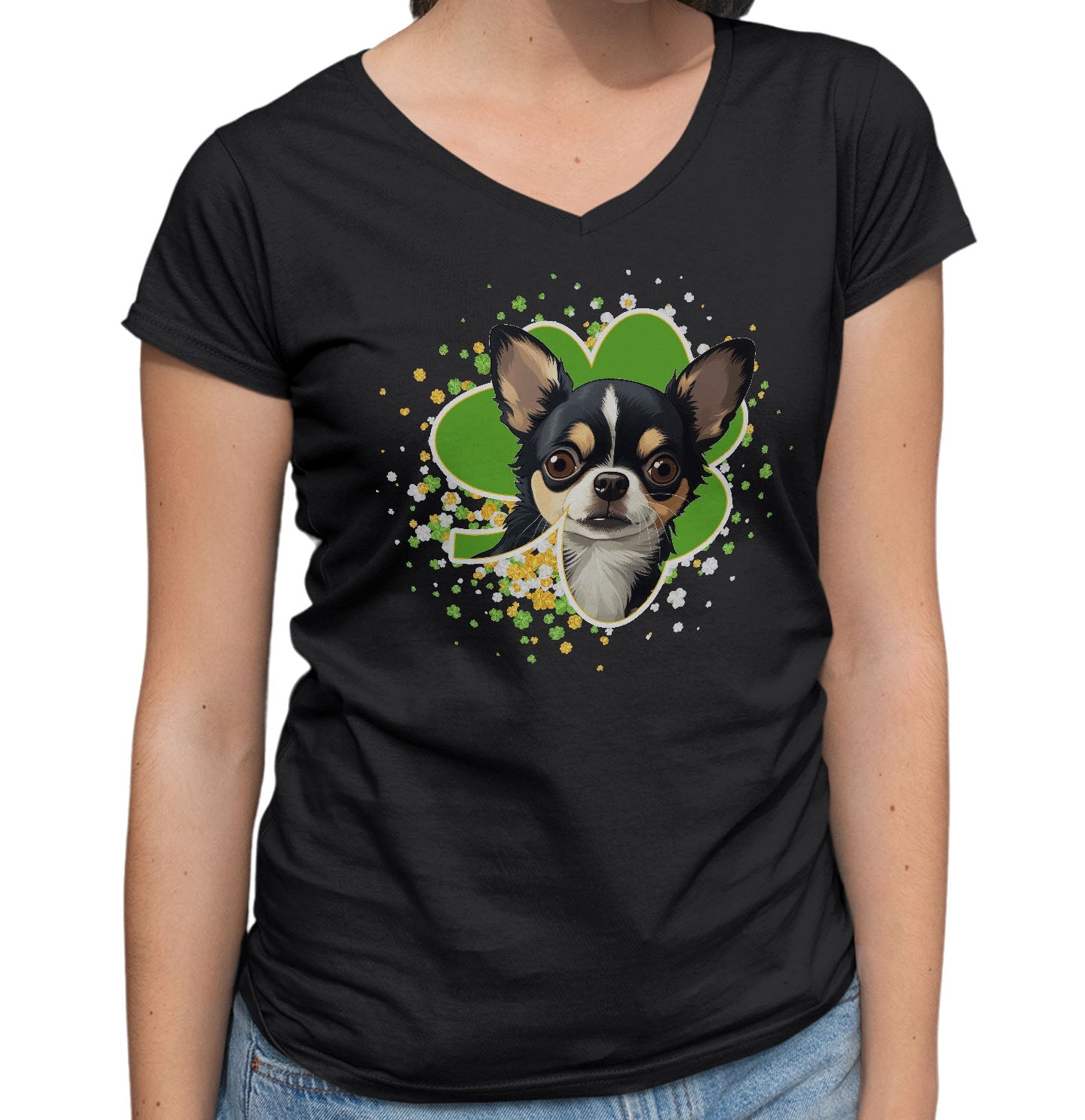 Big Clover St. Patrick's Day Chihuahua - Women's V-Neck T-Shirt