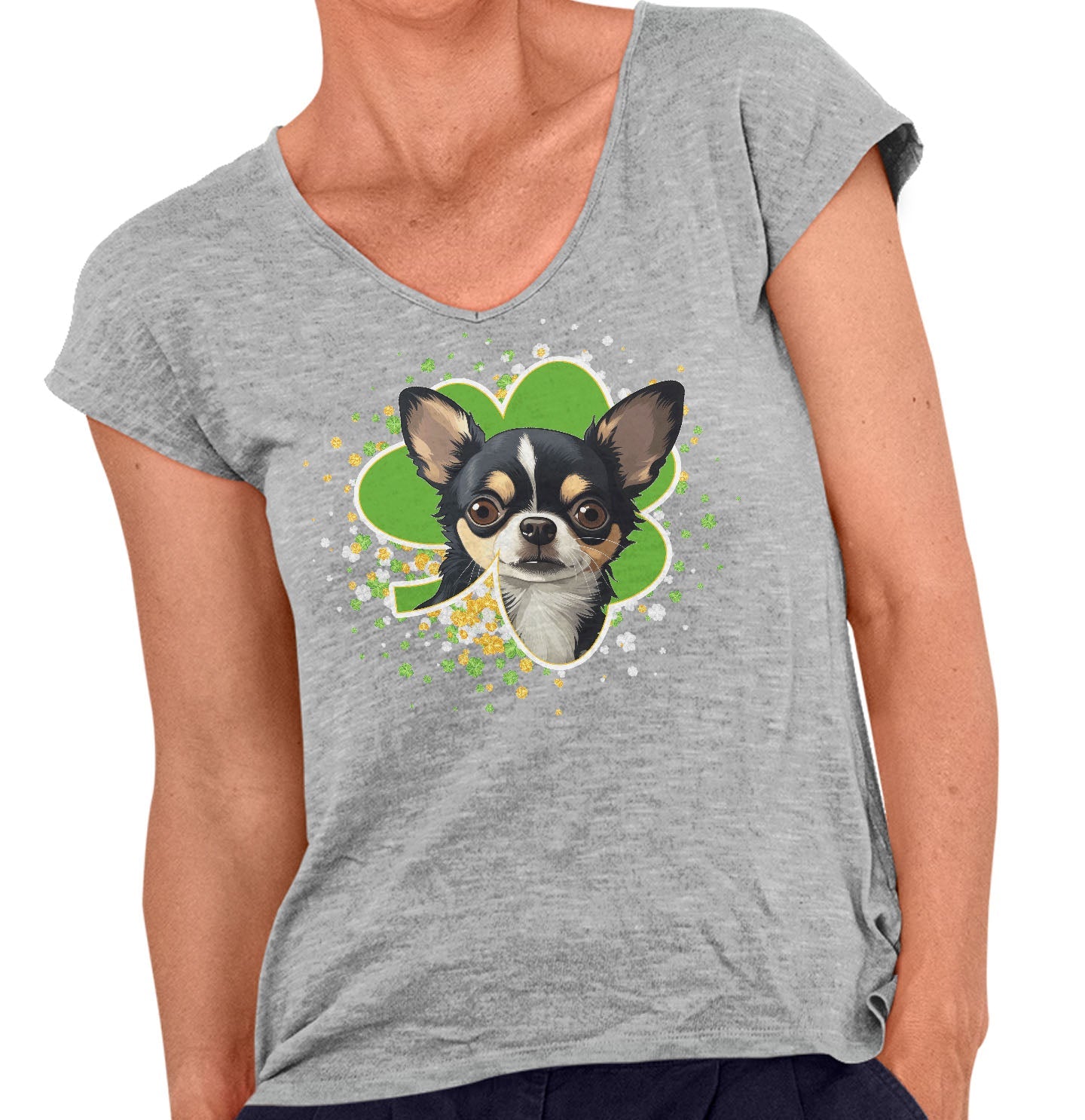 Big Clover St. Patrick's Day Chihuahua - Women's V-Neck T-Shirt