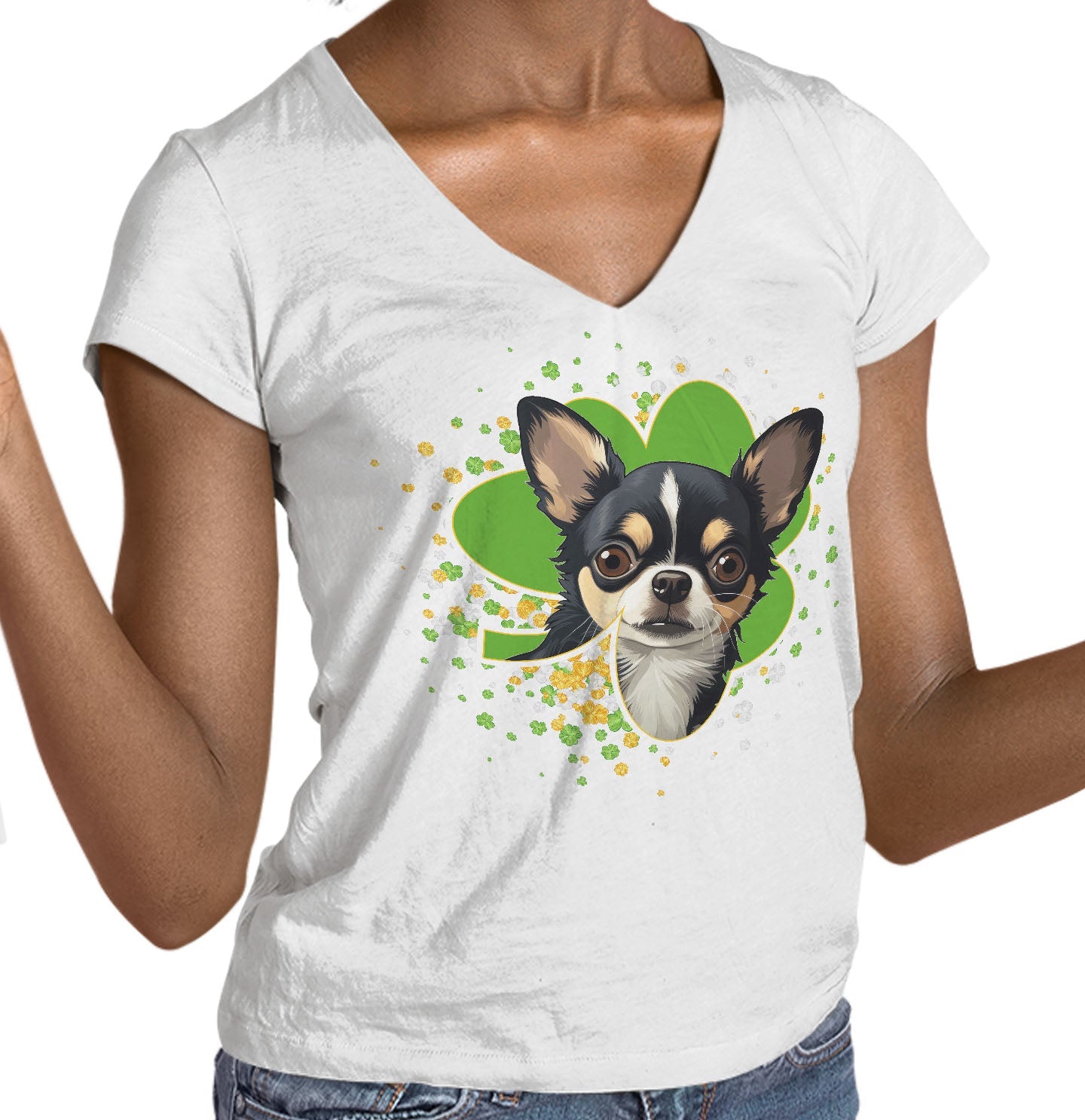 Big Clover St. Patrick's Day Chihuahua - Women's V-Neck T-Shirt