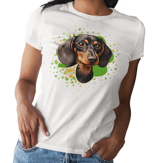 Big Clover St. Patrick's Day Dachshund - Women's Fitted T-Shirt
