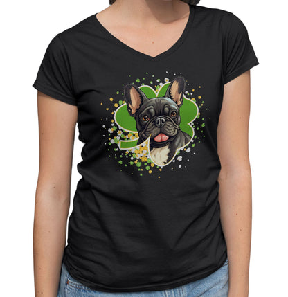 Big Clover St. Patrick's Day French Bulldog - Women's V-Neck T-Shirt