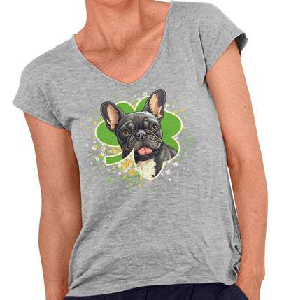 Big Clover St. Patrick's Day French Bulldog - Women's V-Neck T-Shirt