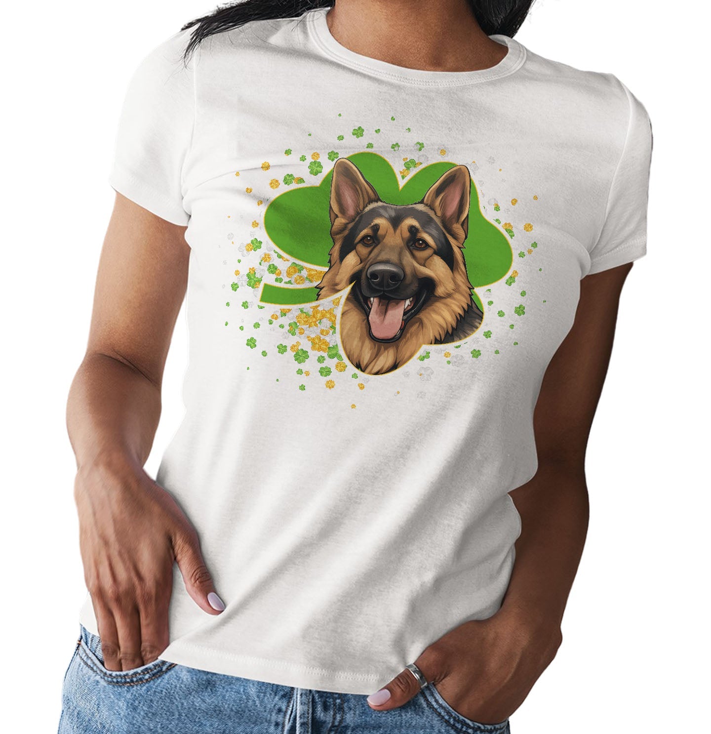 Big Clover St. Patrick's Day German Shepherd Dog - Women's Fitted T-Shirt