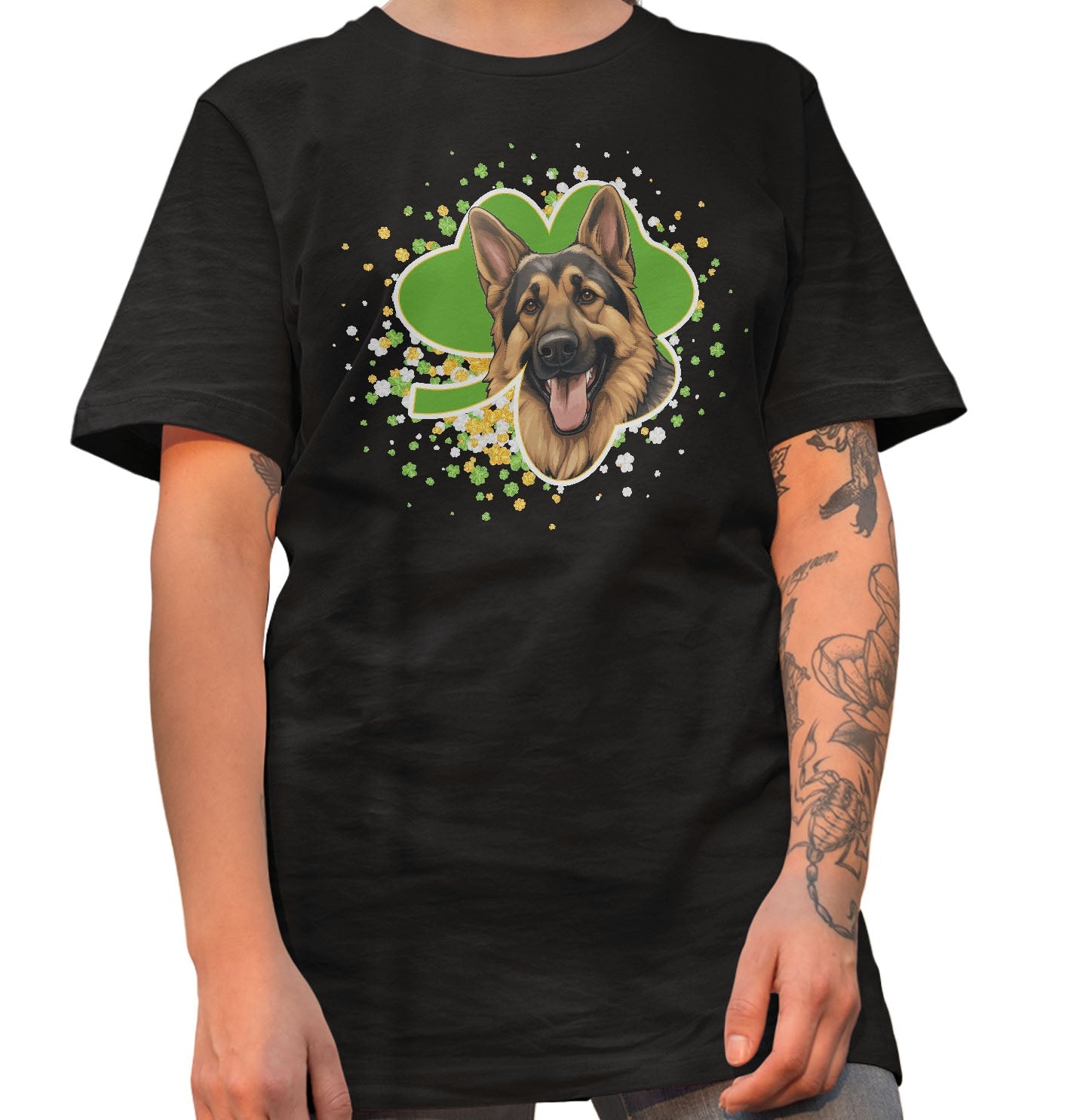 Big Clover St. Patrick's Day German Shepherd Dog - Adult Unisex T-Shirt