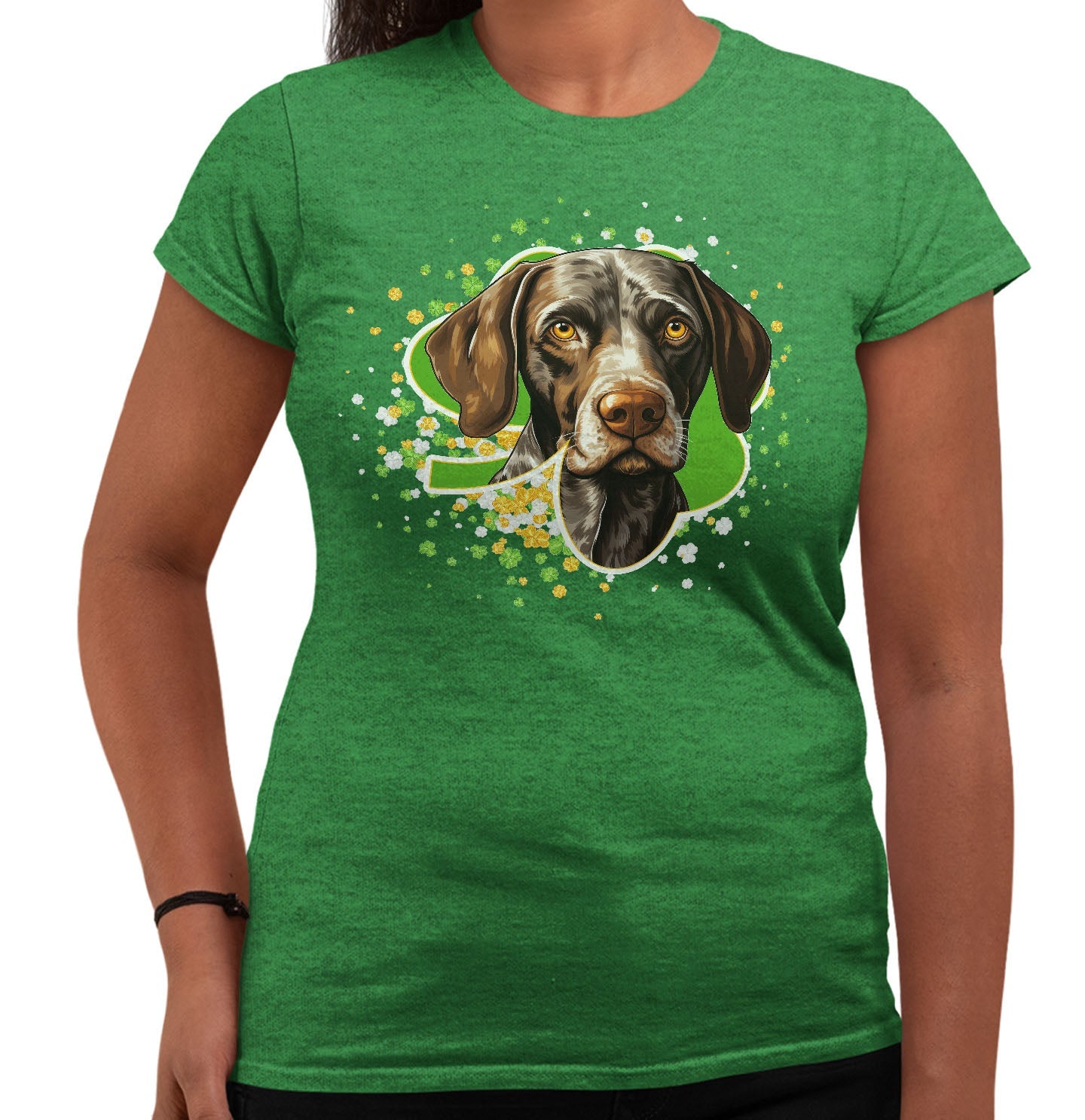 Big Clover St. Patrick's Day German Shorthaired Pointer - Women's Fitted T-Shirt