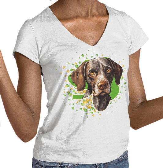 Big Clover St. Patrick's Day German Shorthaired Pointer - Women's V-Neck T-Shirt