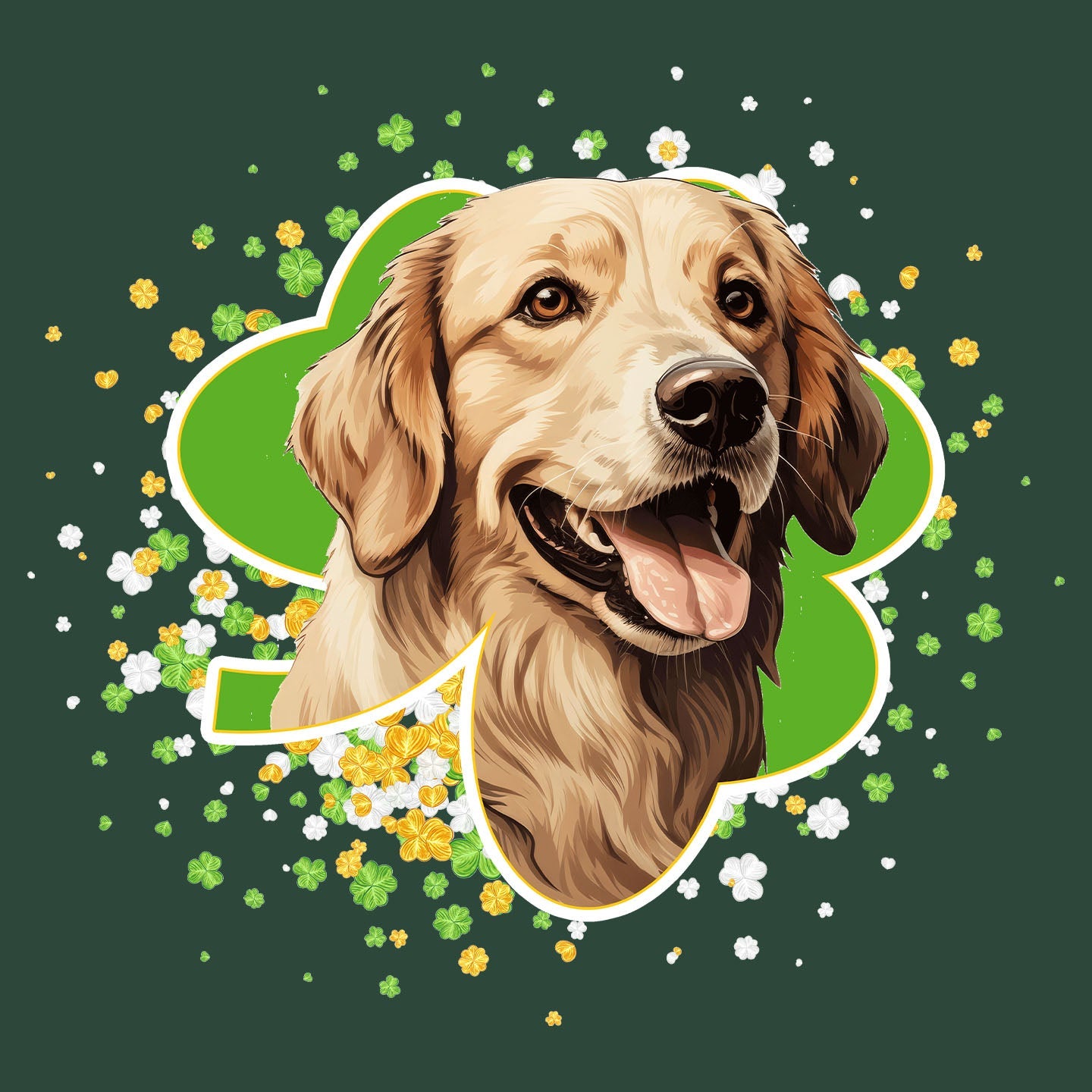 Big Clover St. Patrick's Day Golden Retriever - Adult Unisex T-Shirt