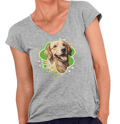 Big Clover St. Patrick's Day Golden Retriever - Women's V-Neck T-Shirt