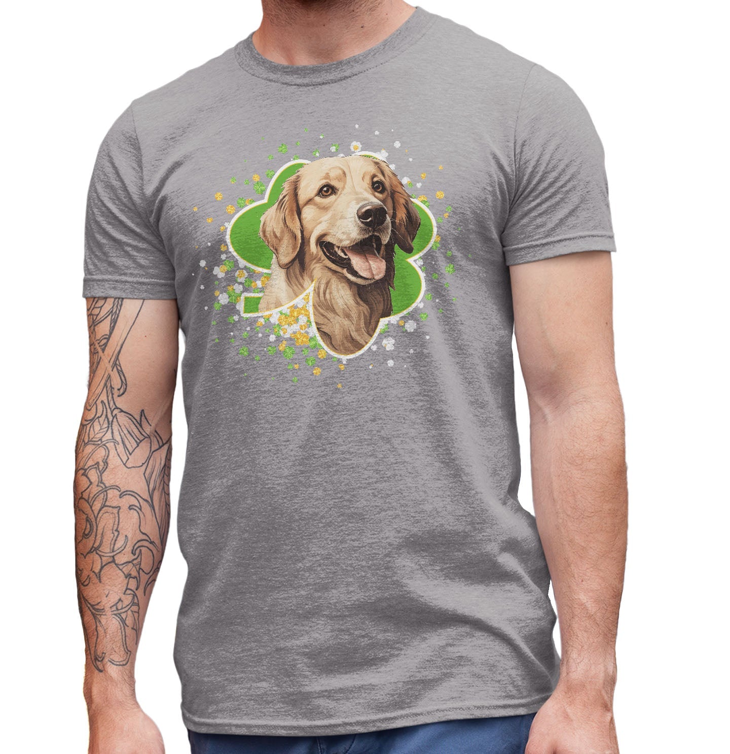 Big Clover St. Patrick's Day Golden Retriever - Adult Unisex T-Shirt