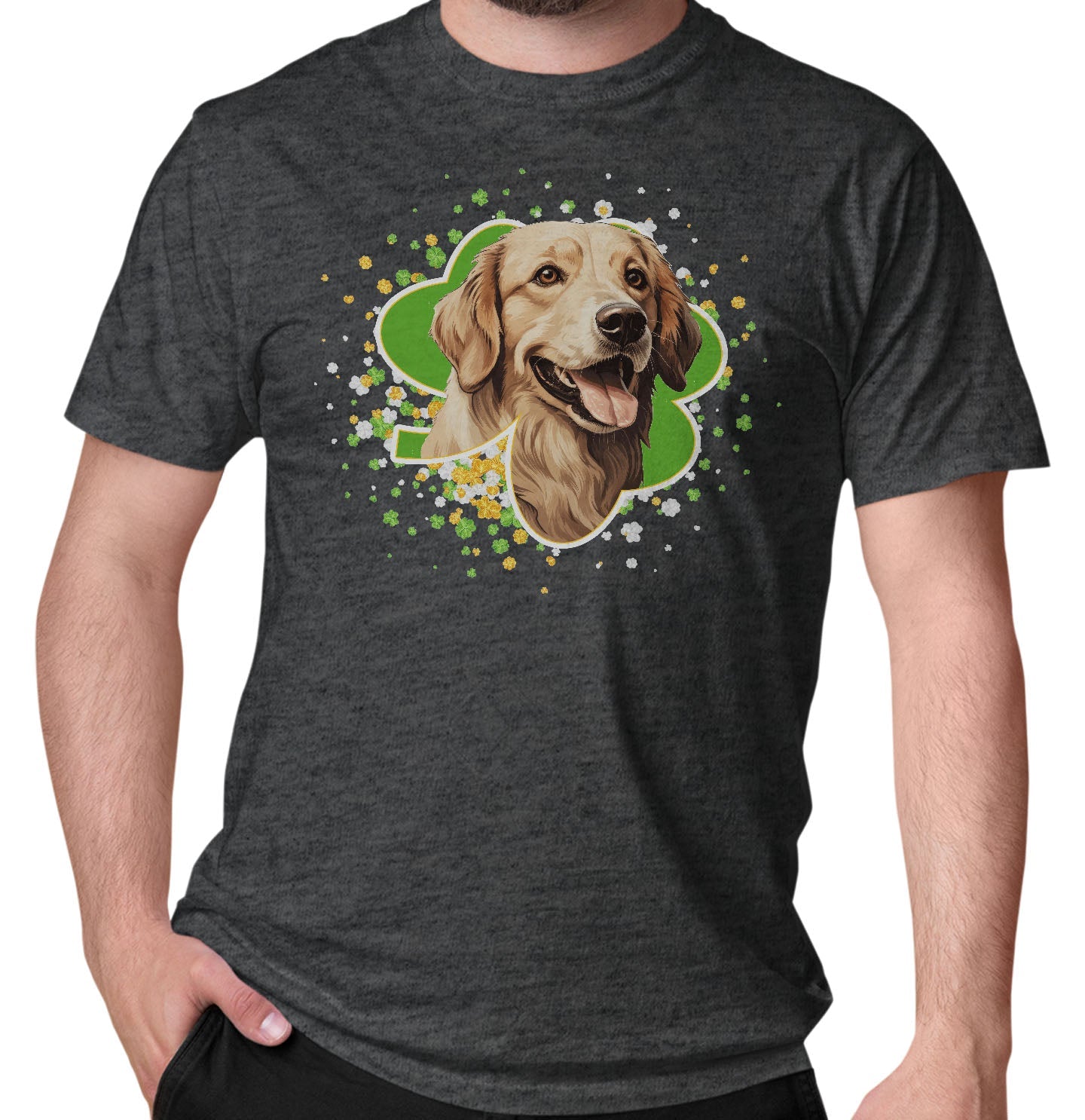 Big Clover St. Patrick's Day Golden Retriever - Adult Unisex T-Shirt