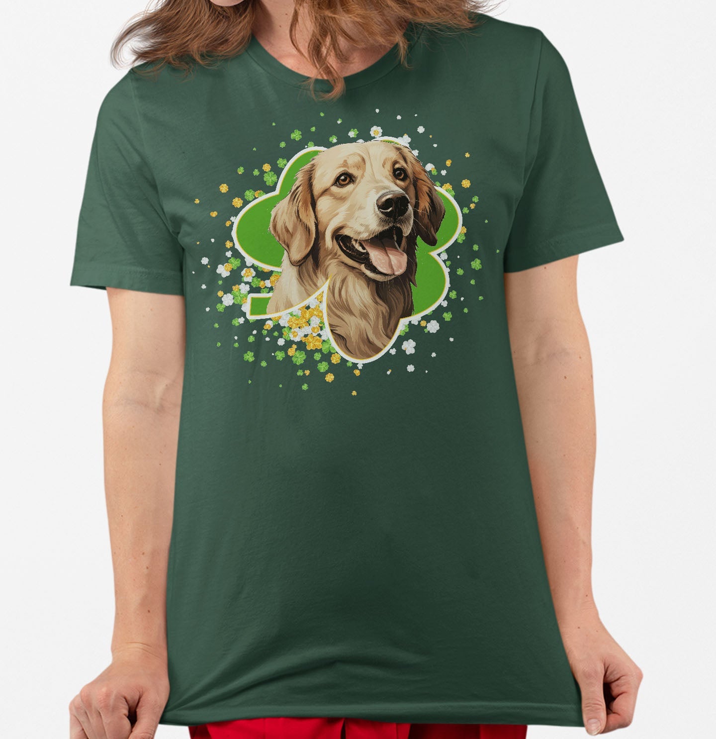 Big Clover St. Patrick's Day Golden Retriever - Adult Unisex T-Shirt