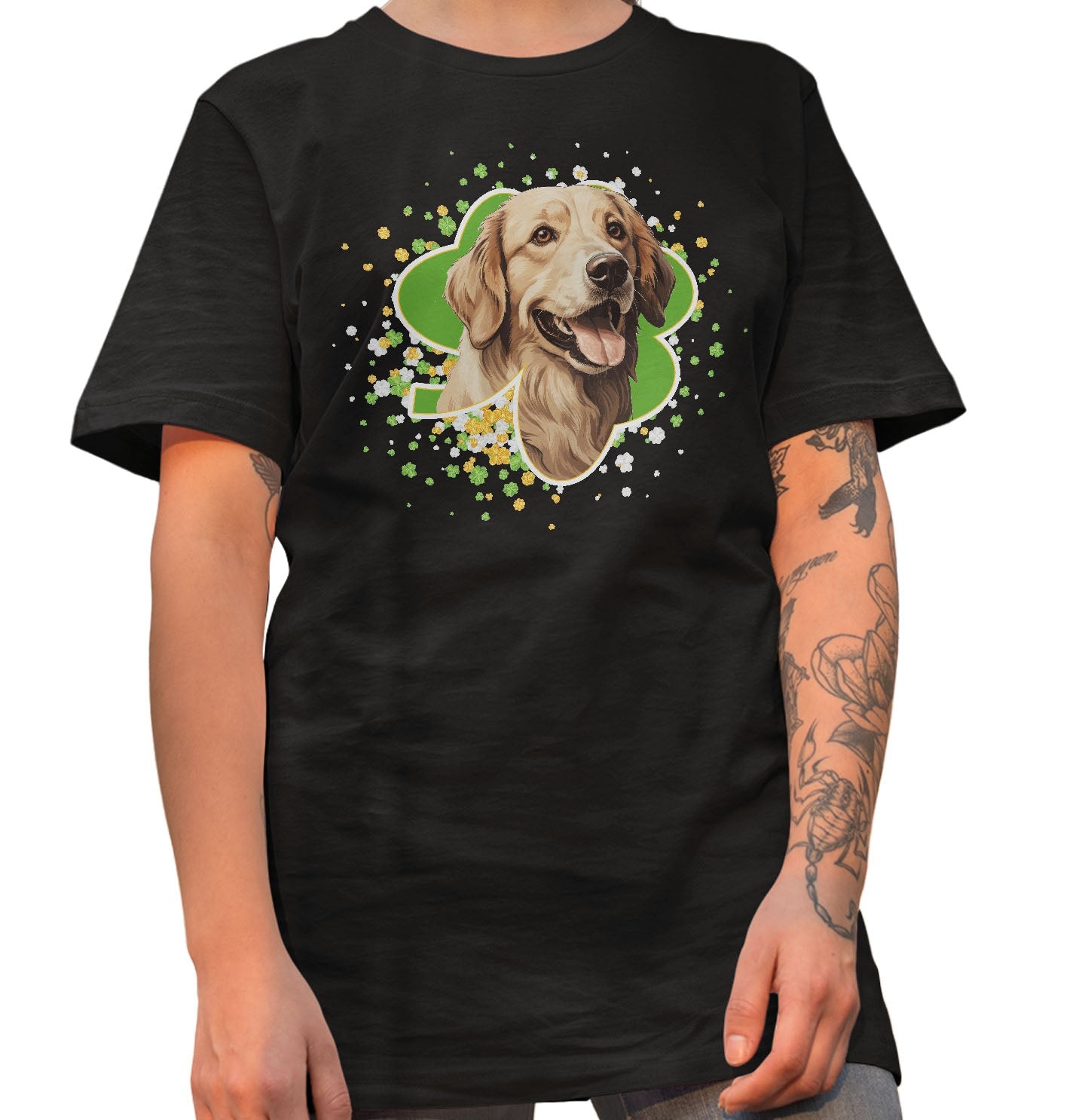 Big Clover St. Patrick's Day Golden Retriever - Adult Unisex T-Shirt