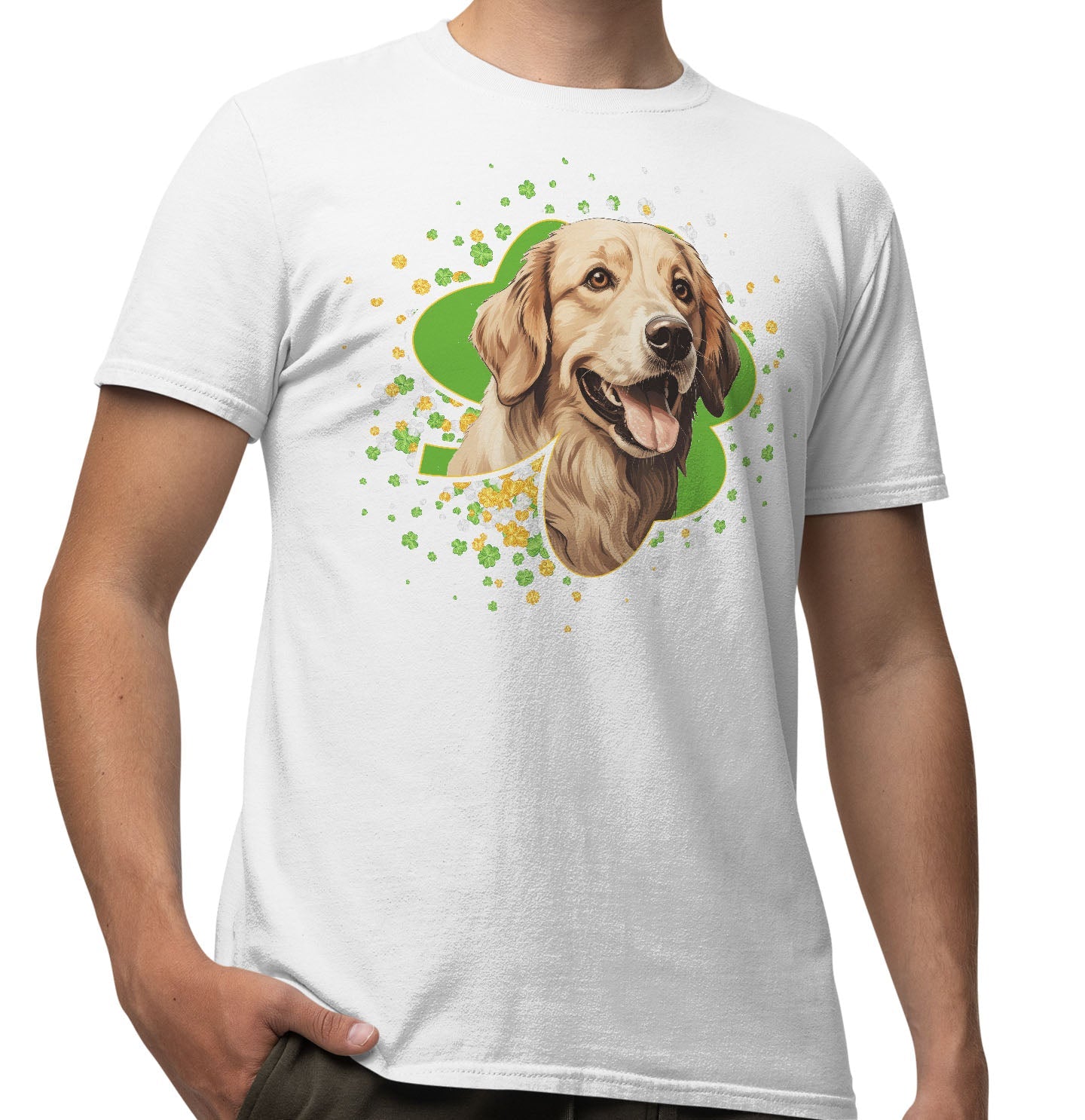 Big Clover St. Patrick's Day Golden Retriever - Adult Unisex T-Shirt