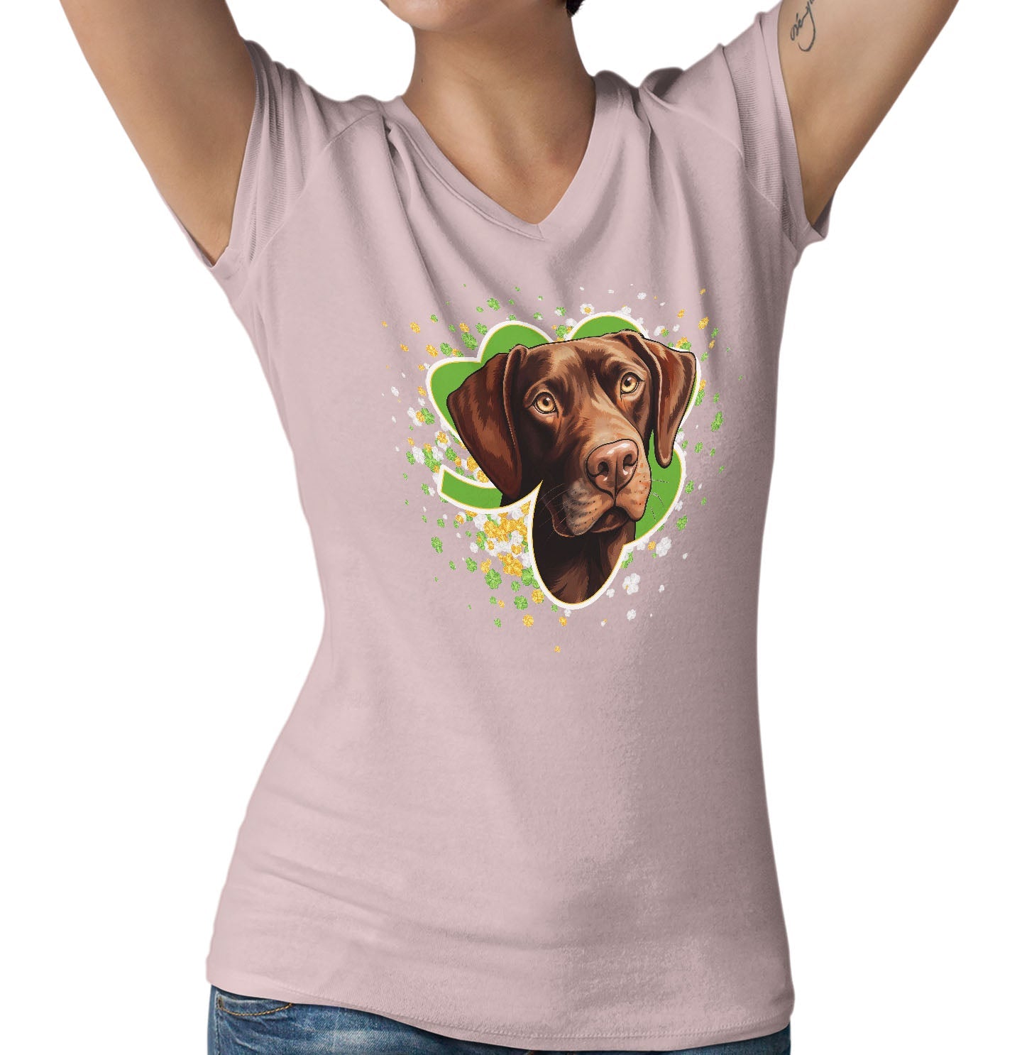 Big Clover St. Patrick's Day Labrador Retriever (Chocolate) - Women's V-Neck T-Shirt