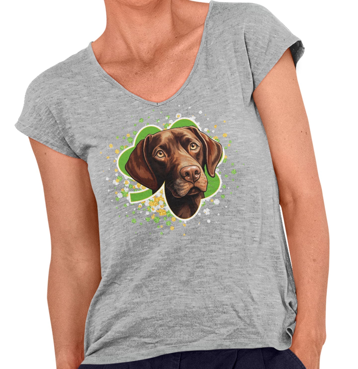 Big Clover St. Patrick's Day Labrador Retriever (Chocolate) - Women's V-Neck T-Shirt