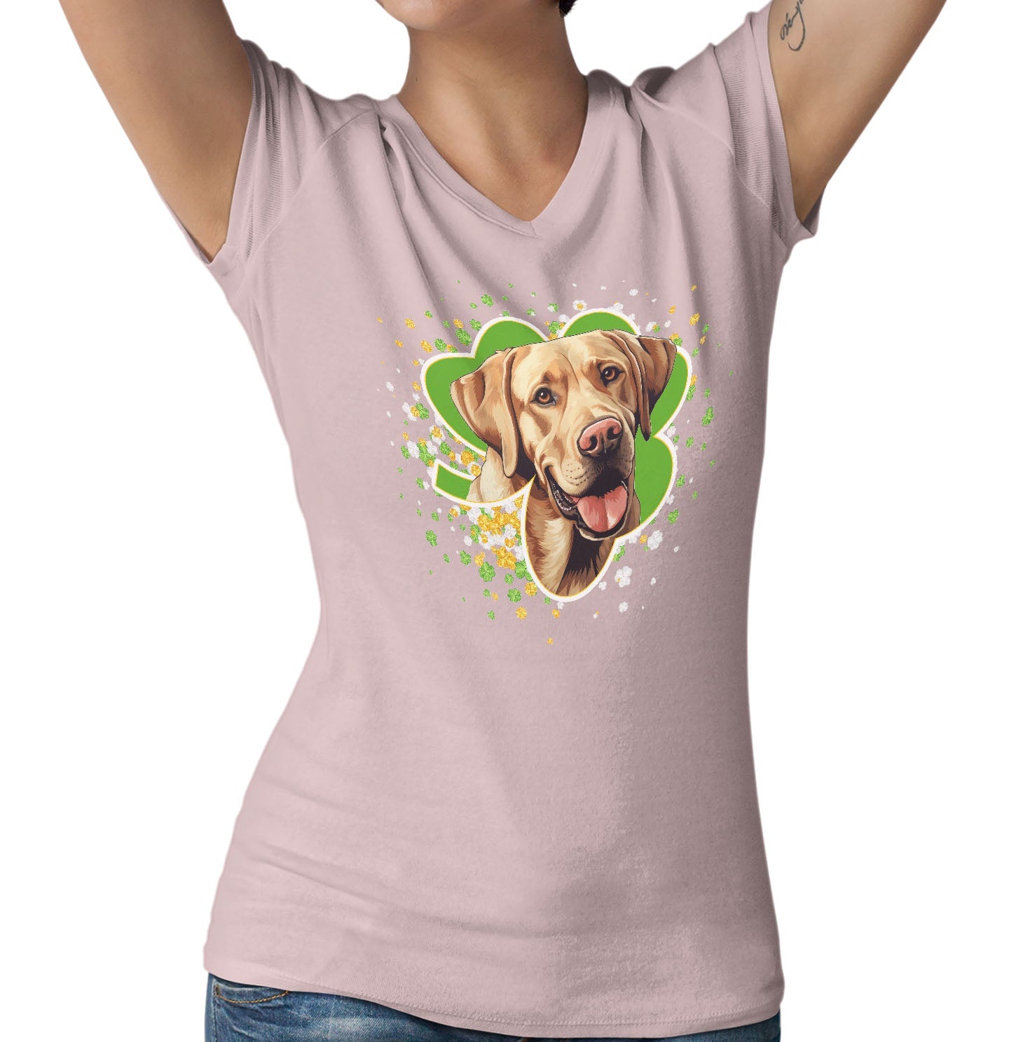 Big Clover St. Patrick's Day Labrador Retriever (Yellow) - Women's V-Neck T-Shirt