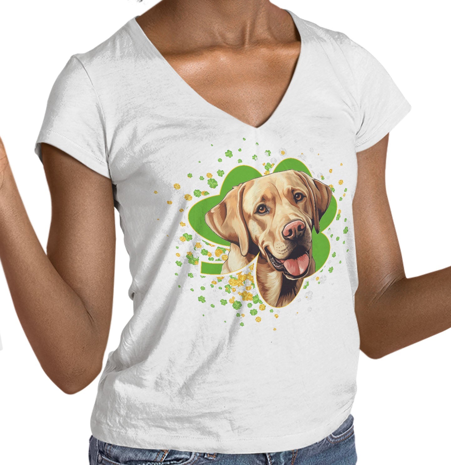 Big Clover St. Patrick's Day Labrador Retriever (Yellow) - Women's V-Neck T-Shirt