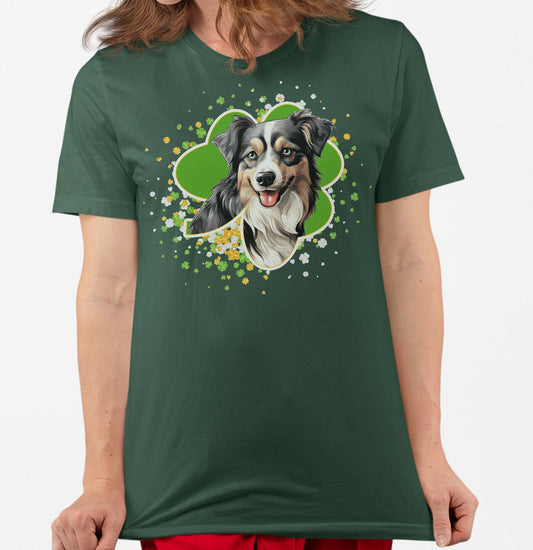 Big Clover St. Patrick's Day Miniature American Shepherd - Adult Unisex T-Shirt