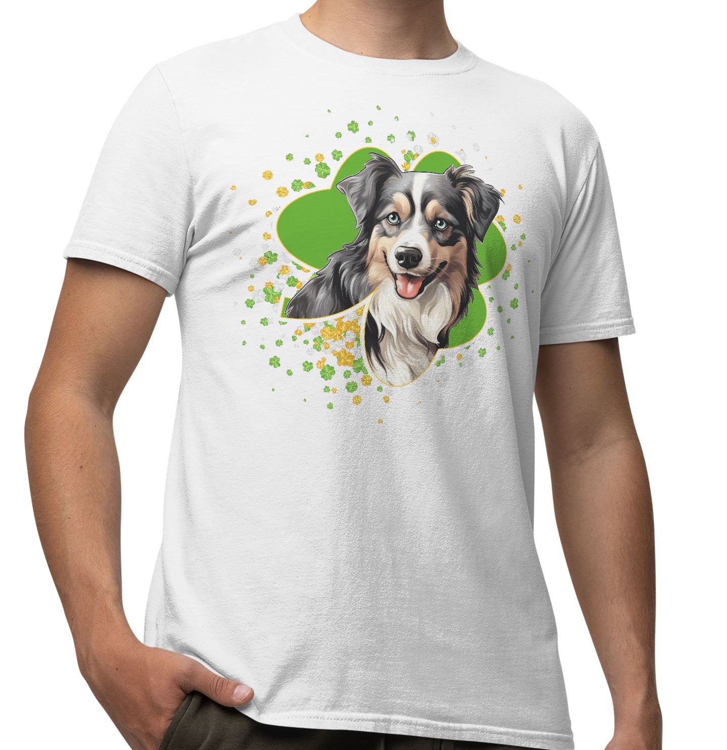 Big Clover St. Patrick's Day Miniature American Shepherd - Adult Unisex T-Shirt