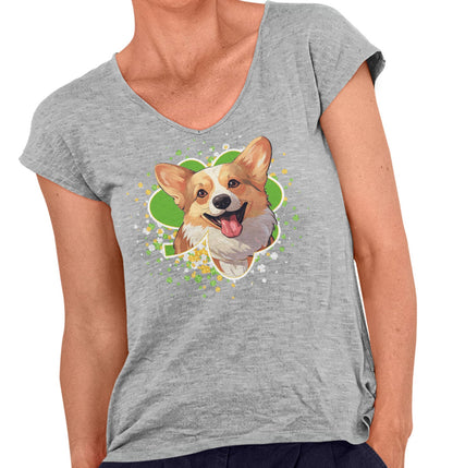 Big Clover St. Patrick's Day Pembroke Welsh Corgi - Women's V-Neck T-Shirt