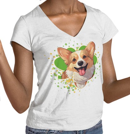 Big Clover St. Patrick's Day Pembroke Welsh Corgi - Women's V-Neck T-Shirt